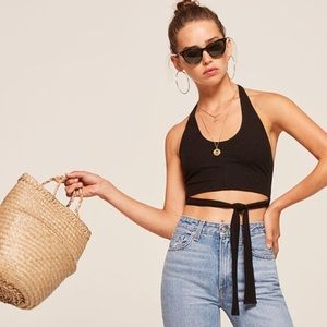 Reformation black wrap ribbed top